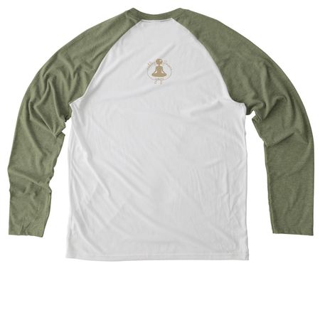 Maine Yogis&nbsp;??, a Olive You Green/ Bright White Allmade Eco Triblend Colorblock Raglan Long Sleeve Tee (back-view)