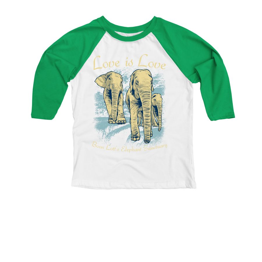 Gossip Girls - Love is Love, a Kelly Green and White Youth 3/4 Sleeve Baseball Tee