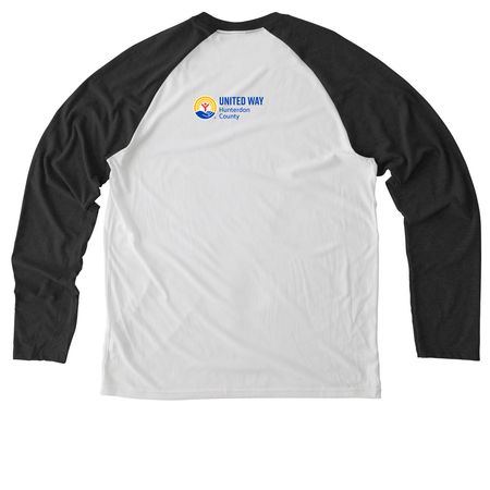 Here for Good, a Space Black/ Bright White Allmade Eco Triblend Colorblock Raglan Long Sleeve Tee (back-view)