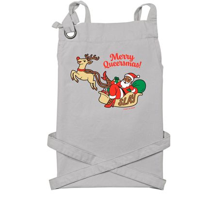 Merry Queersmas: Holiday Apron, a Silver Cotton Canvas Pocket Apron