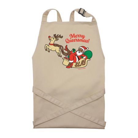 Merry Queersmas: Holiday Apron, a Natural Recycled Bib Apron