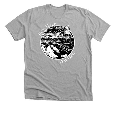 Fish Hard, Play Hard, a Athletic Heather Premium Unisex Tee
