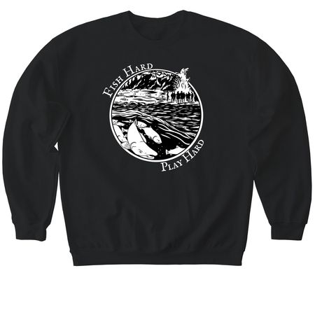 Fish Hard, Play Hard, a Black Softstyle Crewneck Sweatshirt
