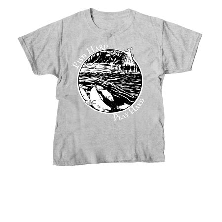 Fish Hard, Play Hard, a Sport Grey Youth Unisex Tee