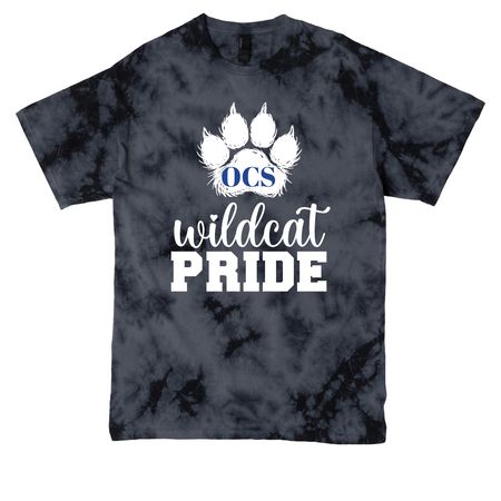 Wildcat Pride Tie Dye Tops-white printing, a Black Crystal Tie Dye Tee