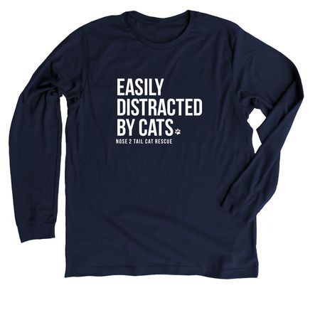 Easily Distracted By Cats, a Heather Midnight Navy Premium Long Sleeve Tee