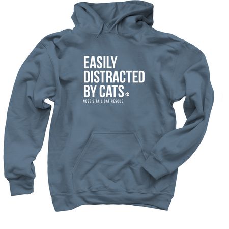 Easily Distracted By Cats, a Indigo Pullover Hoodie