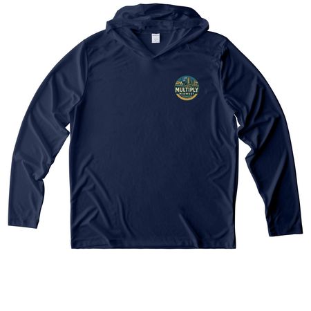 Multiply Midwest 2.0, a True Navy UV Performance Long Sleeve Hoodie