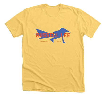 Roadrunner Blue on Yellow, a Heather Yellow Gold Premium Unisex Tee