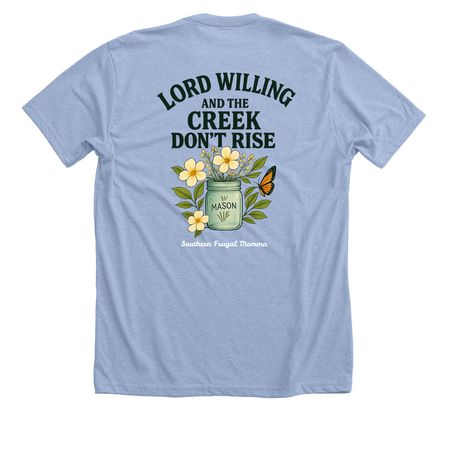 Lord Willing, a Heather Baby Blue Premium Unisex Tee (back-view)