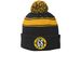 Classic GS Logo Hats, a Black/ Gold Printed Stripe Pom-Pom Beanie