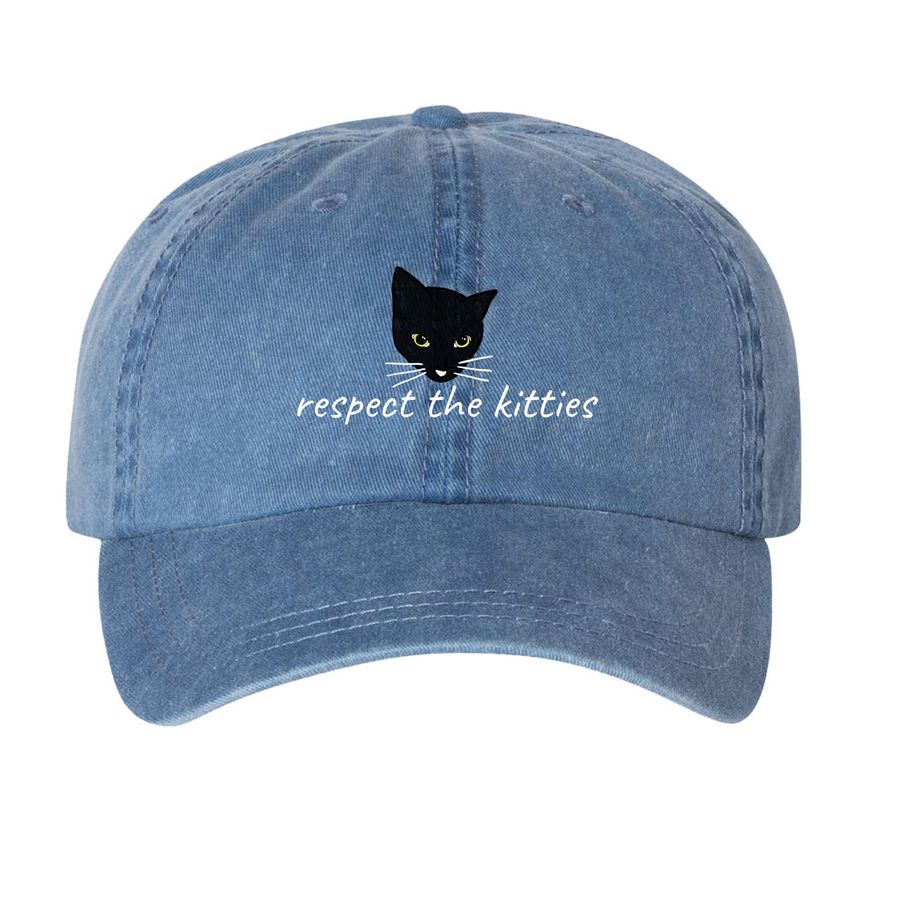 respect the kitties pigment dye baseball cap, a Royal Blue Printed Pigment Dye Baseball Cap