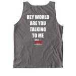 SUGARBOXX ?HEY WORLD? TEE, a Pepper Comfort Colors Tank Top (back-view)