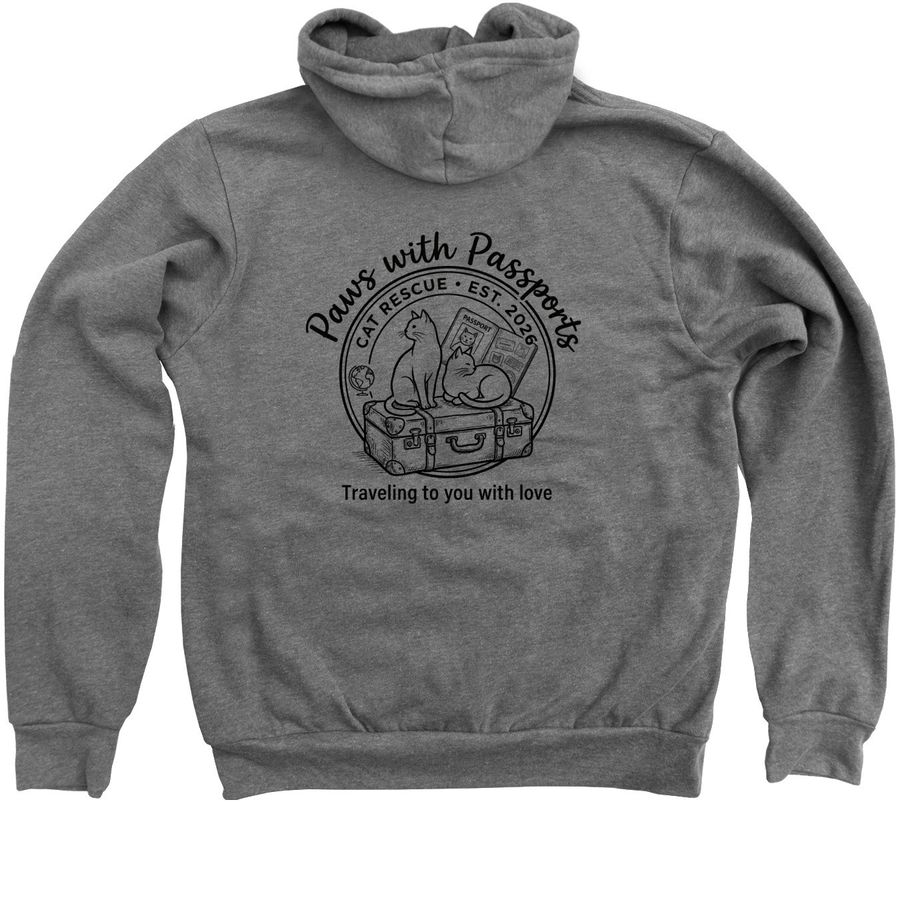 Paws With Passports back logo, a Deep Heather Zip Up Hoodie (back-view)