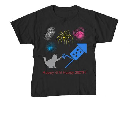 4th of July Cat lighting fireworks Shirt, a Black Youth Unisex Tee