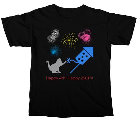 4th of July Cat lighting fireworks Shirt, a Black Comfort Colors Unisex Tee