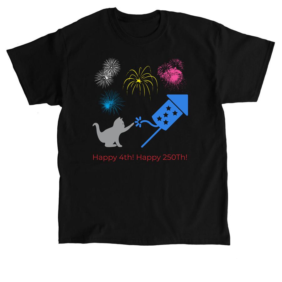 4th of July Cat lighting fireworks Shirt, a Black Classic Unisex Tee