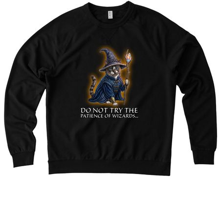 Do Not Try the Patience of Wizards..., a Deep Black Allmade Organic French Terry Crewneck Sweatshirt