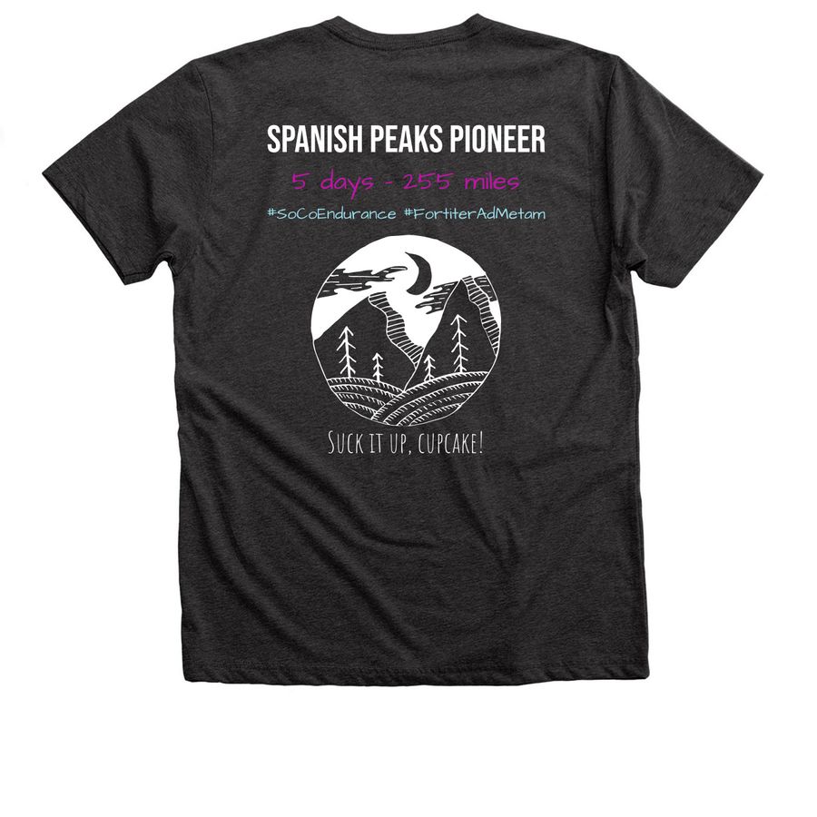 Spanish Peaks - Suck it up, cupcake!, a Dark Grey Heather Premium V-Neck Tee (back-view)