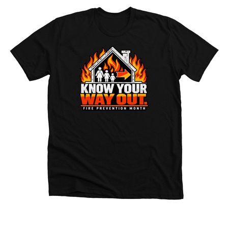 Know Your Way Out | Fire Prevention Month, a Solid Black Blend Premium Unisex Tee