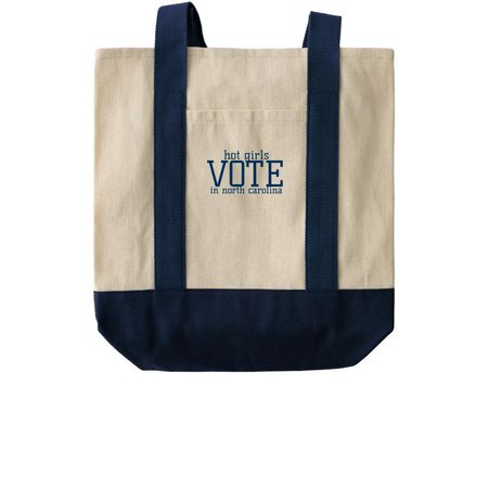 hot girls vote in NC Tote, a Natural/Navy Two-Tone Grocery Tote Bag