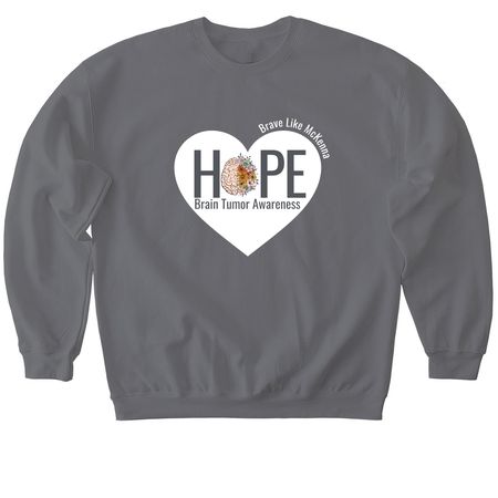 Go Gray in May with Brave Like McKenna 2026, a Charcoal Softstyle Crewneck Sweatshirt