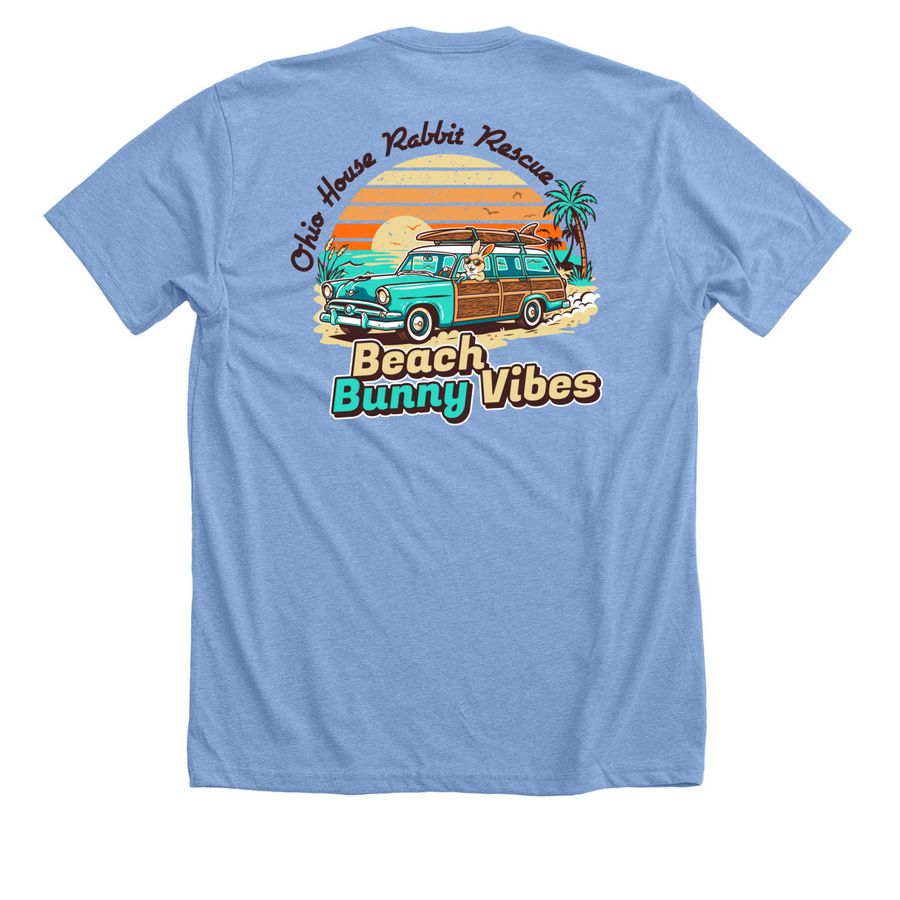 Beach Bunny Vibes, a Heather Carolina Blue Premium Unisex Tee (back-view)