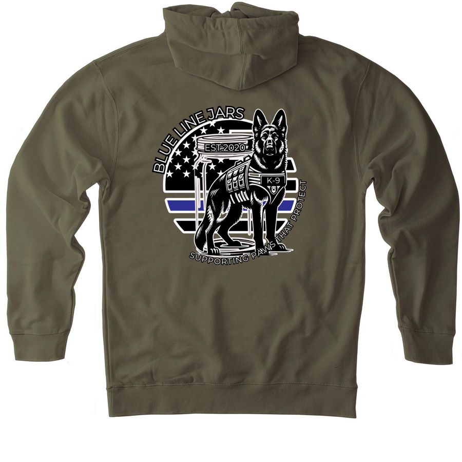 Blue Line Jars K9 Logo - NEW FRONT DESIGN, a Army Heavyweight Pullover Hoodie (back-view)