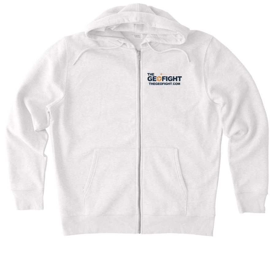The Geofight Zip Up Hoodies, a Cool Heather Grey Stanley/Stella Unisex Cultivator 2.0 Zip Up Hoodie