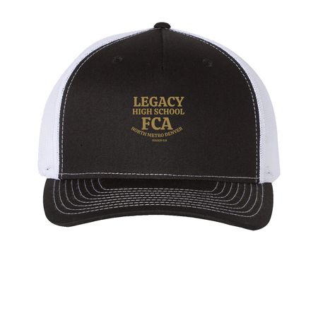 Legacy HS FCA Hats, a Black/ White Printed Five-Panel Trucker Cap