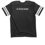 Cinema Role Logo & Tagline: Dark Mode, a Vintage Smoke / White Football Jersey Tee (back-view)