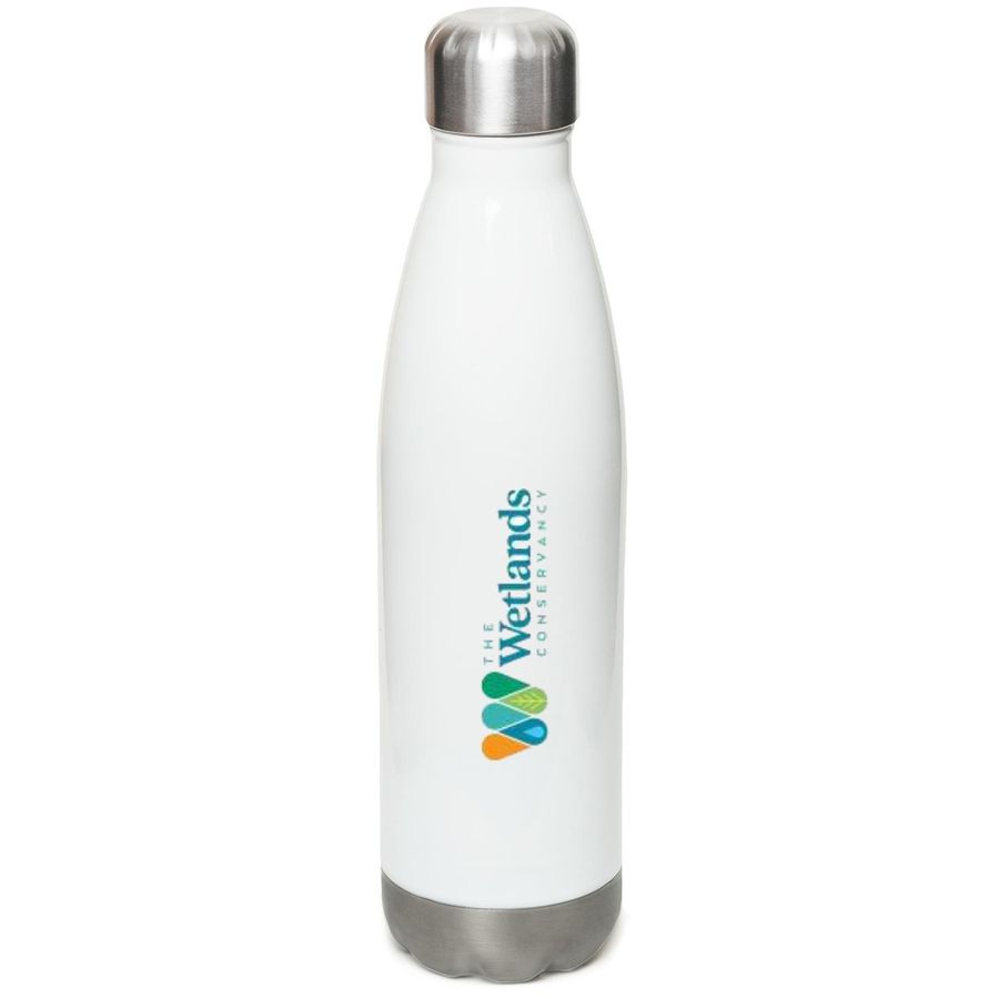 Wetland Water Bottle 2, a White Stainless Steel Water Bottle (back-view)