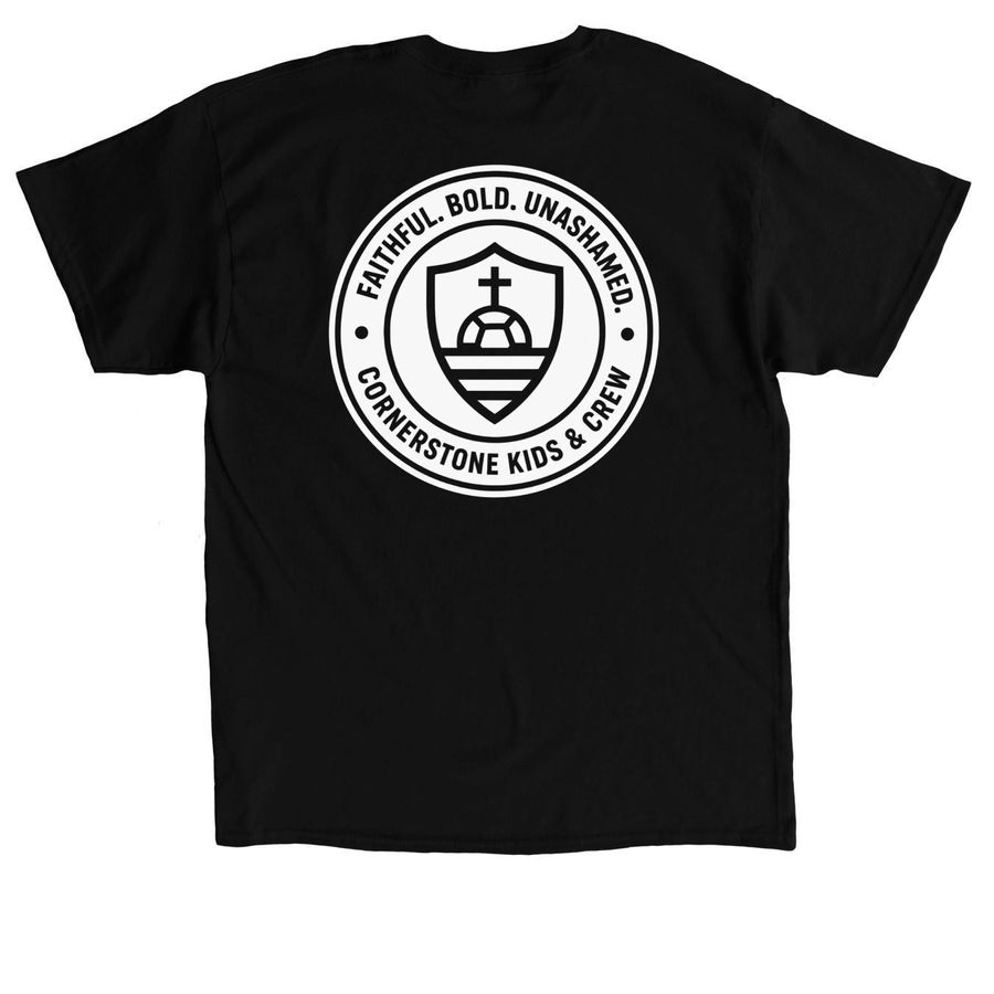 Cornerstone Crew | Built Different, a Black Classic Unisex Tee (back-view)
