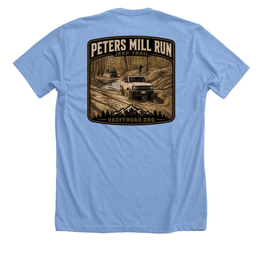 Peters Mill Run Bronco, a Heather Carolina Blue Premium Unisex Tee (back-view)