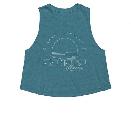 2026 - Lake Thirteen Sunset Club, a Heather Deep Teal Women's Cropped Racerback Tank