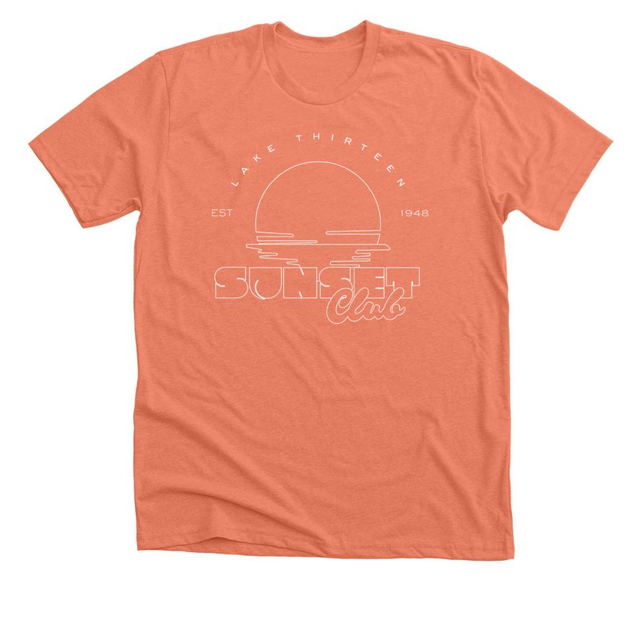 2026 - Lake Thirteen Sunset Club, a Heather Sunset Premium Unisex Tee