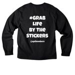 @GrabLifeByTheStickers, a Black Unisex Heavyweight Long Sleeve Tee (back-view)
