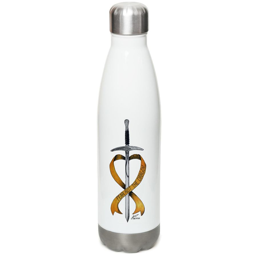 Fear Not the Dragon, a White Stainless Steel Water Bottle