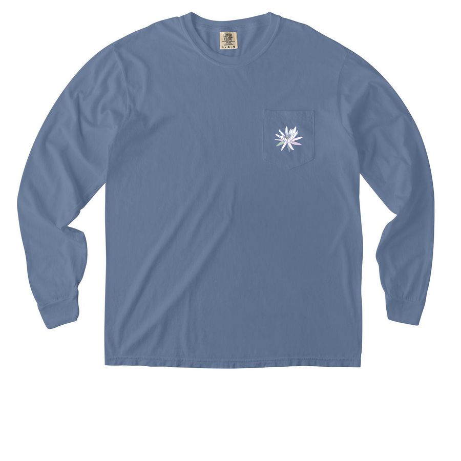 Limited Edition: White-Water Lily Shirt, a Blue Jean Comfort Colors Long Sleeve Pocket Tee