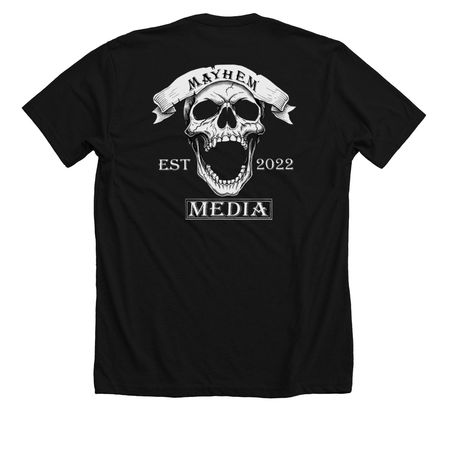 Wolfman Mayhem Media (Upgraded), a Solid Black Blend Premium Unisex Tee (back-view)