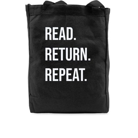 Read. Return. Repeat., a Black Recycled Cotton Tote Bag (back-view)