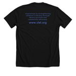 CLEL Tee (color logo), a Solid Black Blend Premium Unisex Tee (back-view)