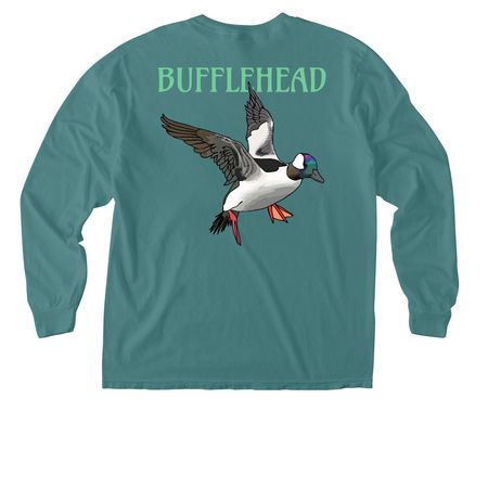 Bufflehead Tee, a Seafoam Comfort Colors Long Sleeve Pocket Tee (back-view)
