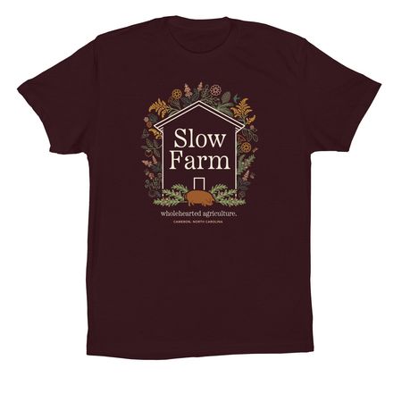 Slow, Wholehearted Agriculture., a Oxblood Black Premium Cotton Tee
