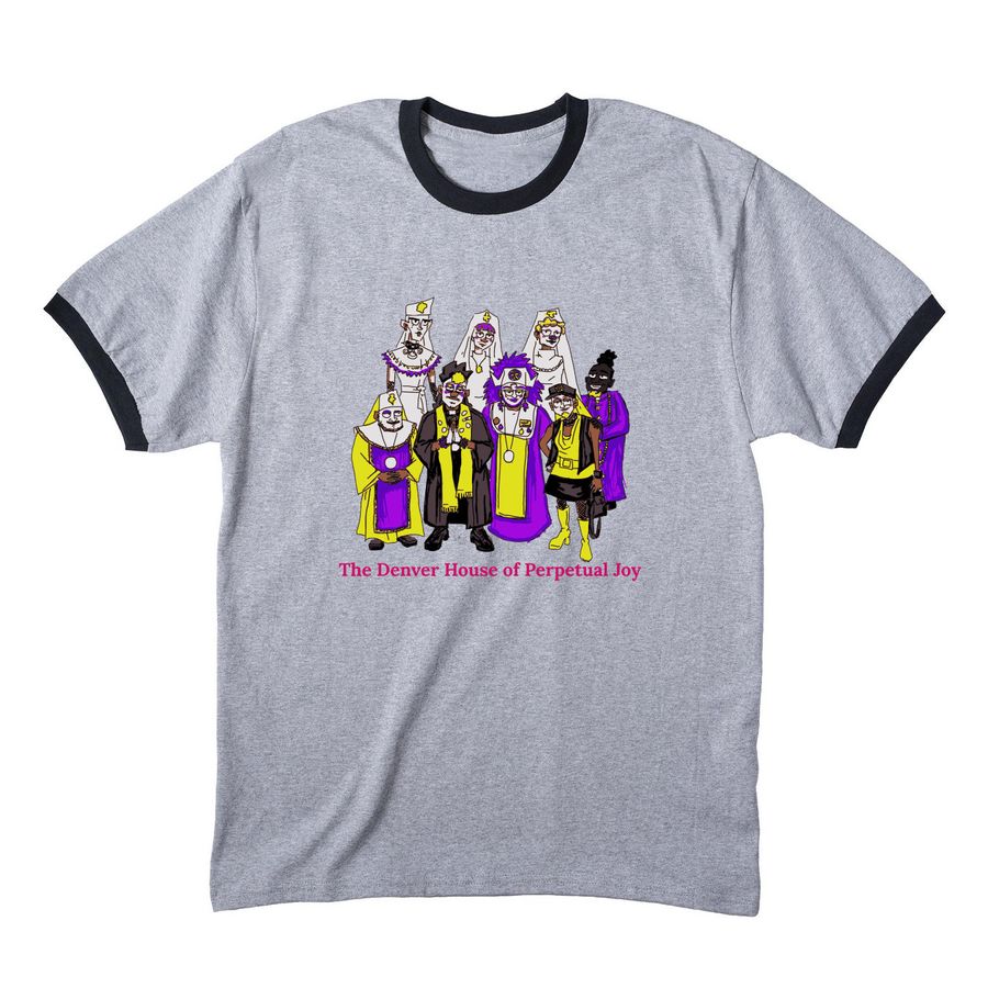 The Denver House of Perpetual Joy, a Athletic Heather/ Jet Black Cotton Ringer Tee