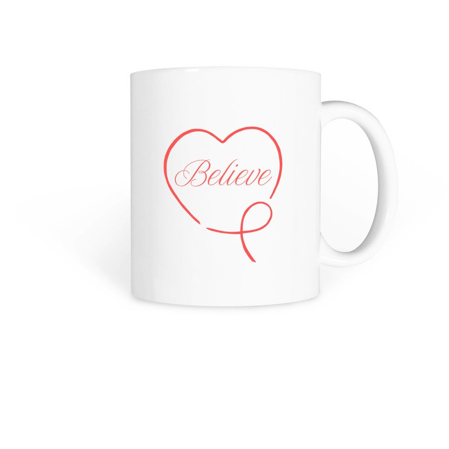 Orange Heart Believe Mug, a White Coffee Mug