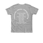 Indiana Free Library Logo (Front & Back), a Athletic Heather Premium Youth Tee (back-view)