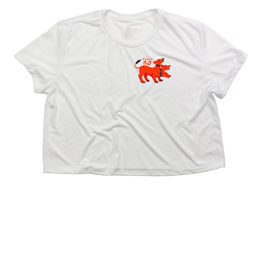 No Means No, a White Women?s Flowy Cropped Tee