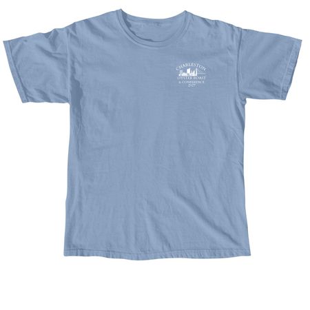 Shuck Around & Find Out...Again, a Washed Denim Comfort Colors Unisex Tee (back-view)