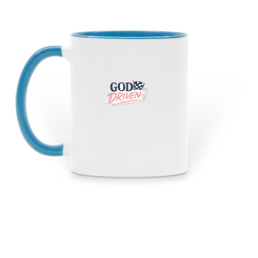God Driven mug, a Light Blue Two-Tone Ceramic Mug (back-view)